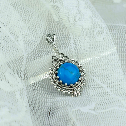 FiligranIst - Handcrafted Turquoise Gemstone Silver Boho Pendant Necklace