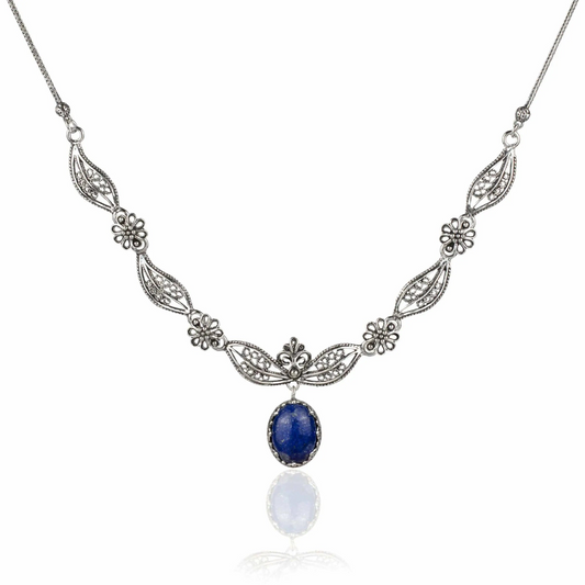 FiligranIst - Filigree Art Lapis Lazuli Gemstone Silver Princess Necklace