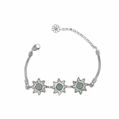 FiligranIst - Filigree Art Aqua Chalcedony Gemstone Star Figured Women Silver Link Bracelet