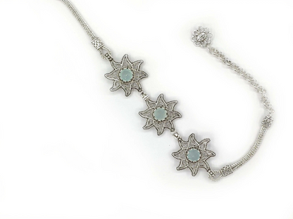 FiligranIst - Filigree Art Aqua Chalcedony Gemstone Star Figured Women Silver Link Bracelet