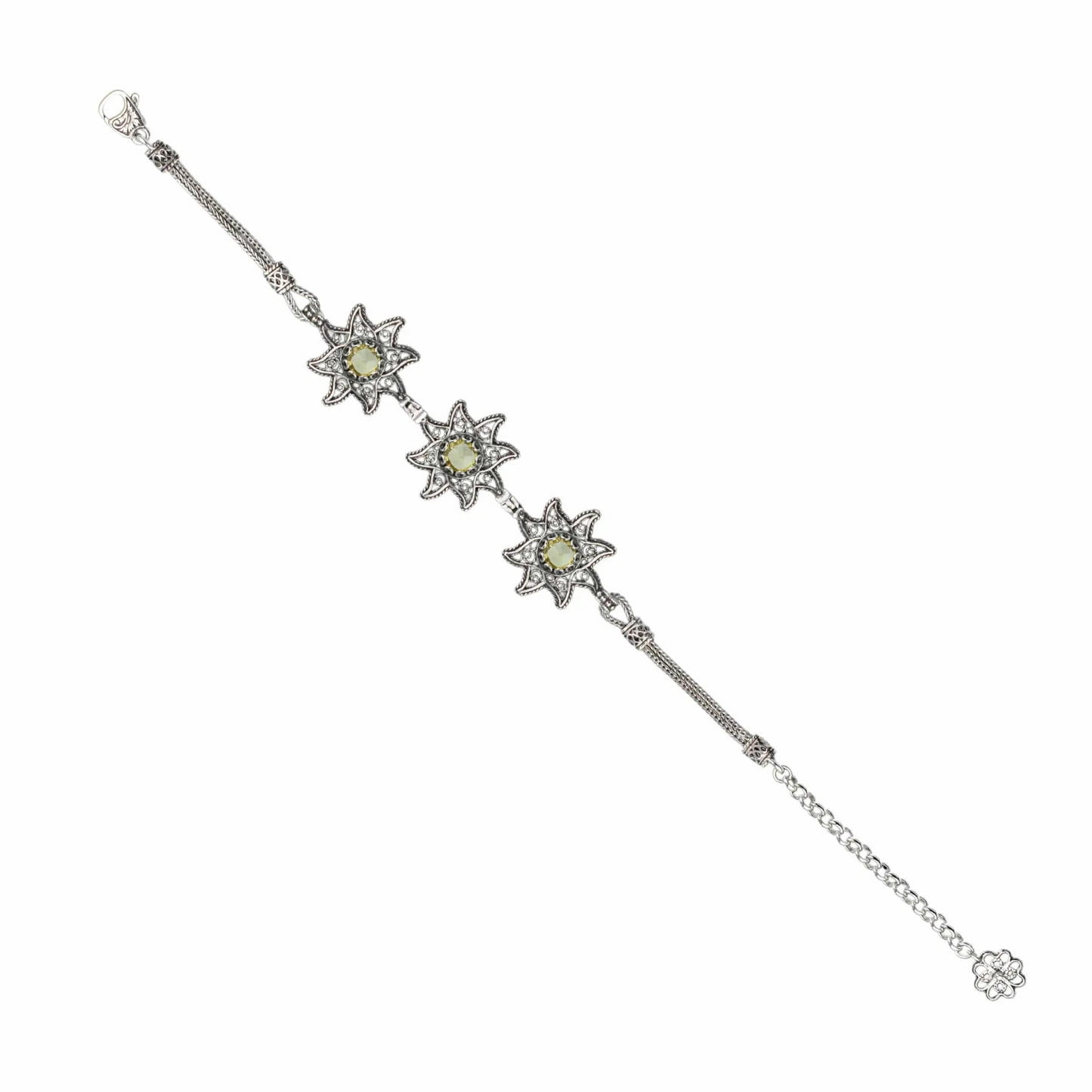 FiligranIst - Filigree Art Citrine Gemstone Star Figured Women Silver Link Bracelet