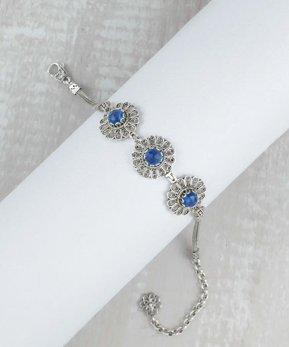 FiligranIst - Filigree Art Blue Quartz Gemstone Women Silver Link Bracelet