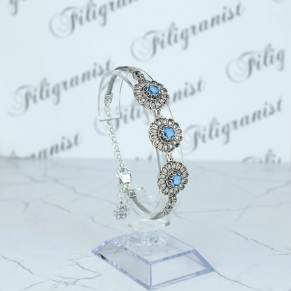 FiligranIst - Filigree Art Blue Quartz Gemstone Women Silver Link Bracelet