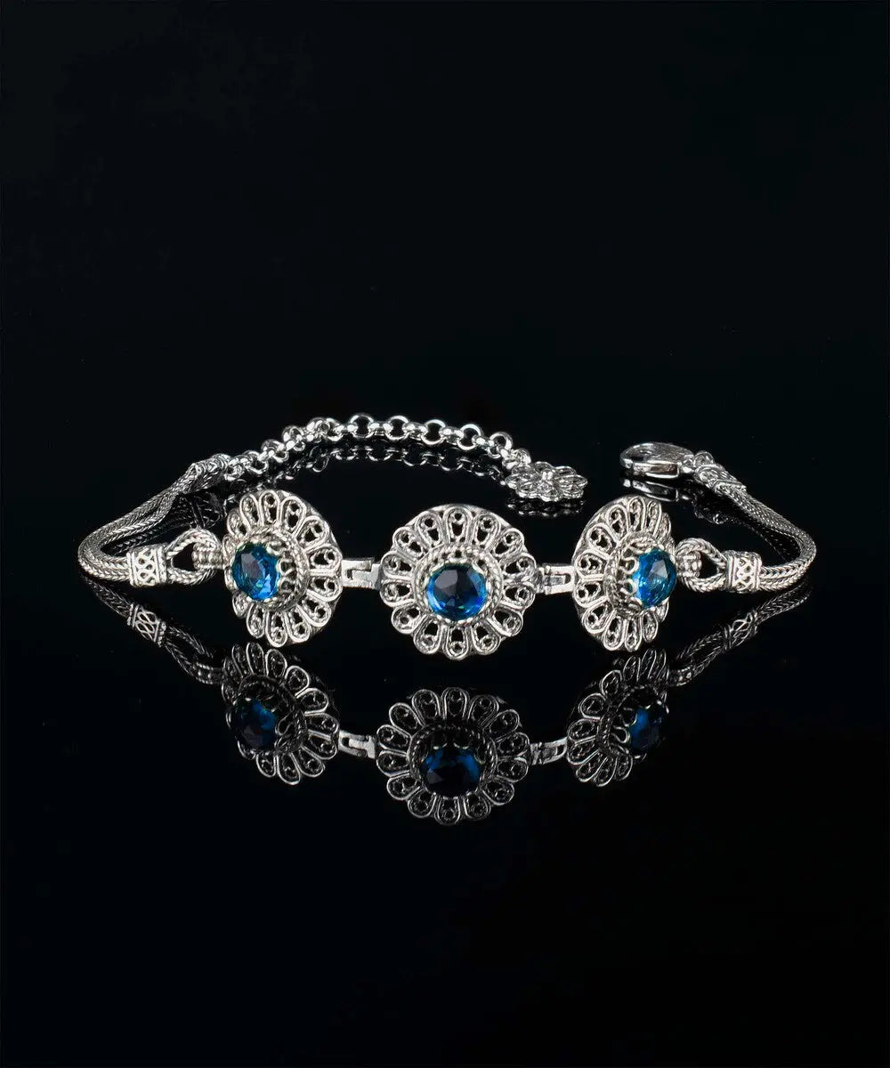 FiligranIst - Filigree Art Blue Quartz Gemstone Women Silver Link Bracelet