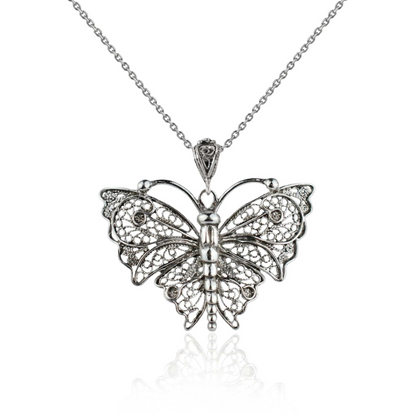 FiligranIst - Handcrafted Silver Filigree Butterfly Pendant Necklace