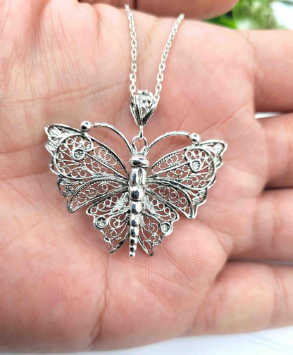 FiligranIst - Handcrafted Silver Filigree Butterfly Pendant Necklace