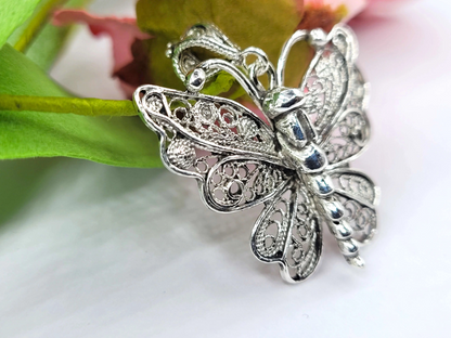 FiligranIst - Handcrafted Silver Filigree Butterfly Pendant Necklace: A Touch of Graceful Elegance