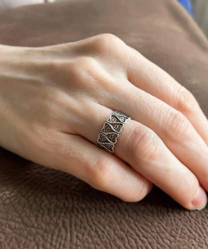 FiligranIst - Filigree Art Rose Design Sterling Silver Band Ring