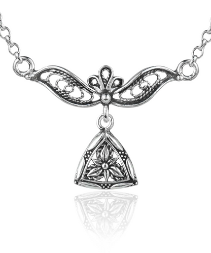 FiligranIst - Filigree Art Lotus Flower on Triangle Silver Choker Necklace