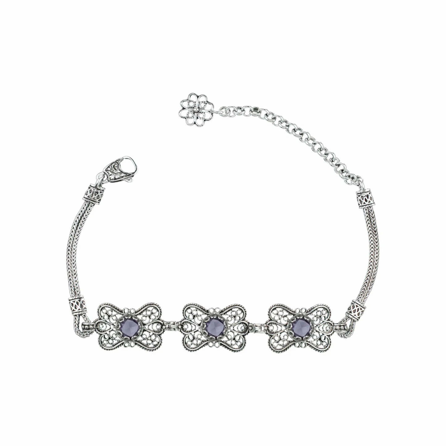 FiligranIst - Filigree Art Amethyst Gemstone Women Butterfly Silver Link Bracelet