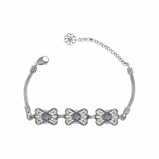 FiligranIst - Filigree Art Amethyst Gemstone Women Butterfly Silver Link Bracelet