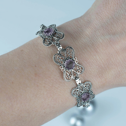 FiligranIst - Filigree Art Amethyst Gemstone Women Butterfly Silver Link Bracelet