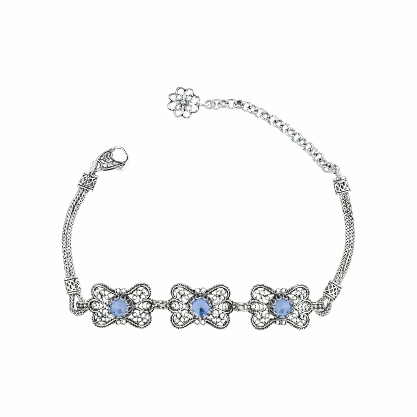 FiligranIst - Filigree Art Blue Quartz Gemstone Women Butterfly Silver Link Bracelet