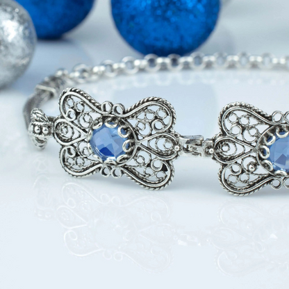 FiligranIst - Filigree Art Blue Quartz Gemstone Women Butterfly Silver Link Bracelet