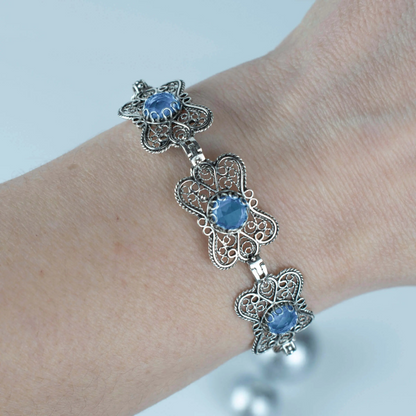 FiligranIst - Filigree Art Blue Quartz Gemstone Women Butterfly Silver Link Bracelet