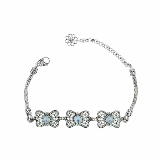 FiligranIst - Filigree Art Blue Topaz Gemstone Women Butterfly Silver Link Bracelet