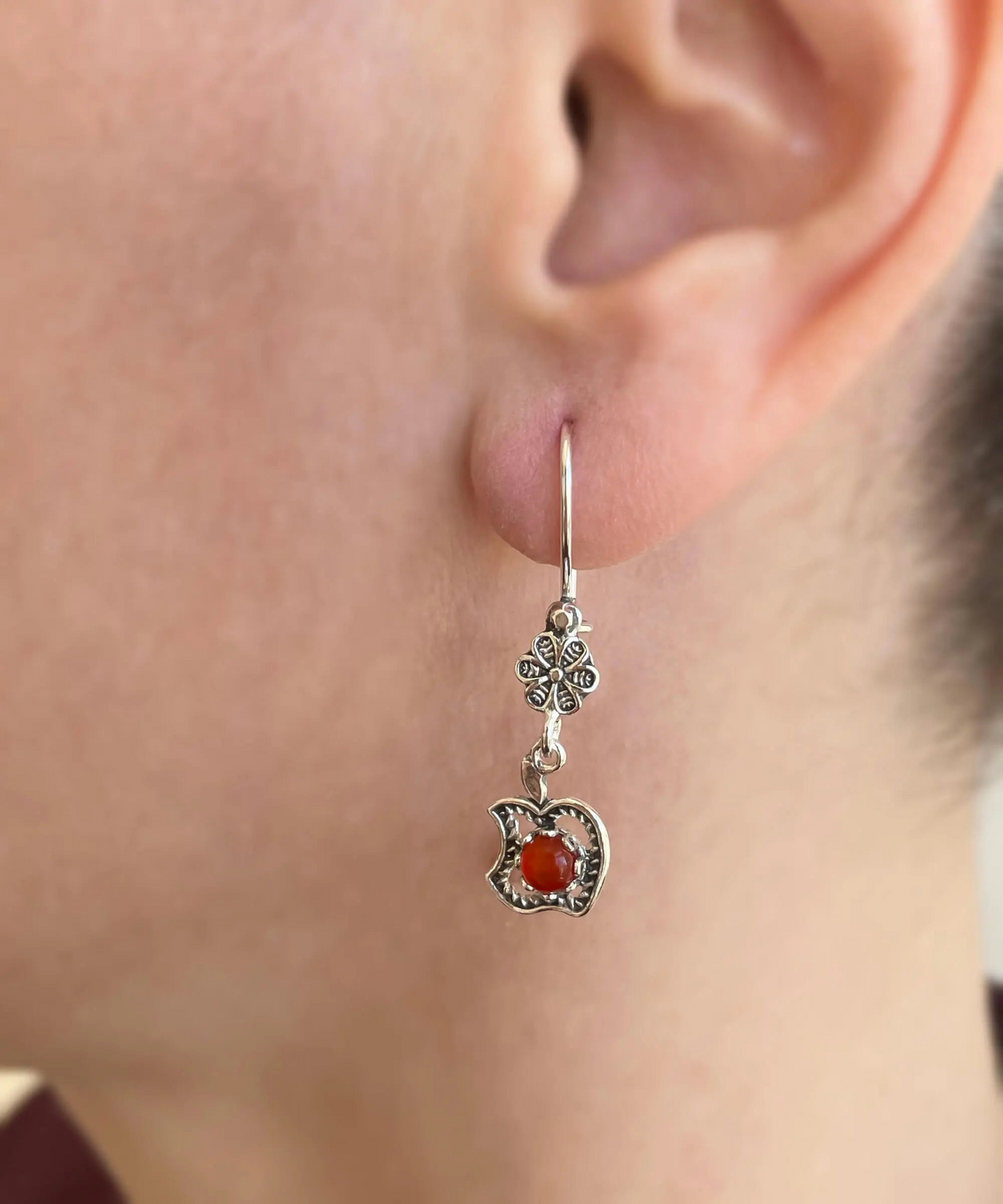 FiligranIst - Filigree Apple Design Gemstone Women Silver Dangle Earrings