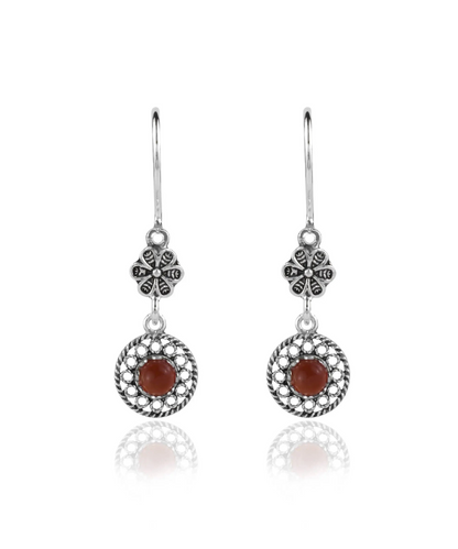 FiligranIst - Filigree Art Sun Figured Gemstone Women Silver Dangle Earrings