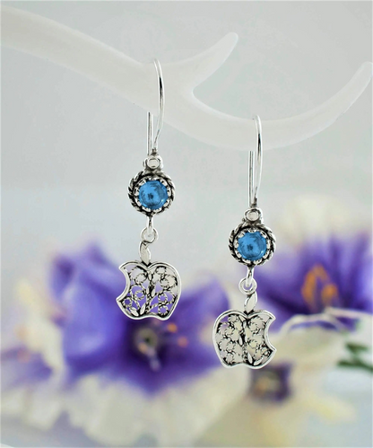 FiligranIst - Sterling Silver Filigree Art Apple Shaped Gemstone Women Dangle Earrings