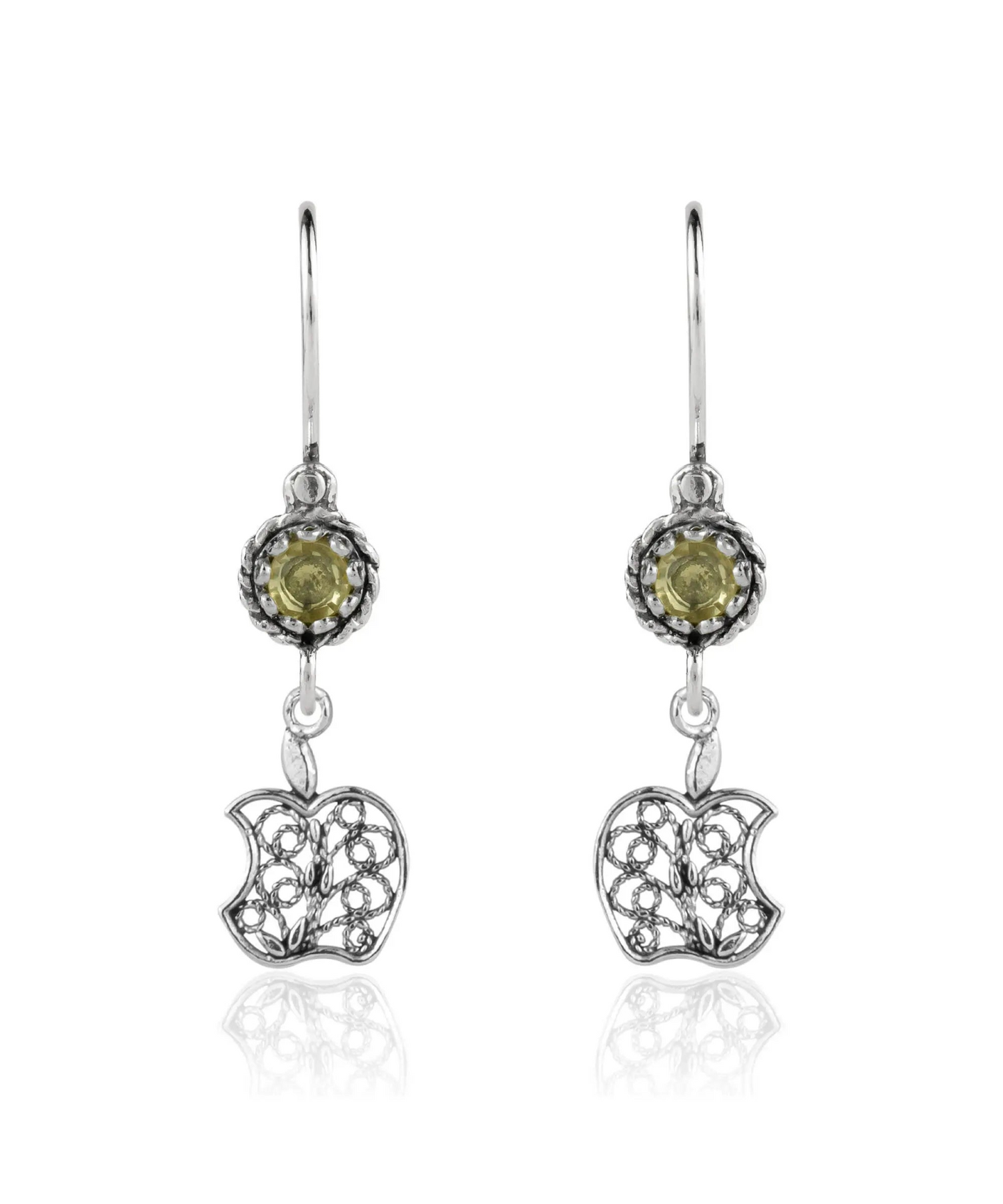 FiligranIst - Sterling Silver Filigree Art Apple Shaped Gemstone Women Dangle Earrings