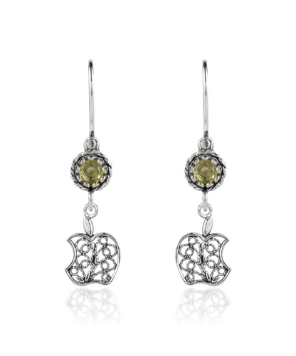 FiligranIst - Sterling Silver Filigree Art Apple Shaped Gemstone Women Dangle Earrings