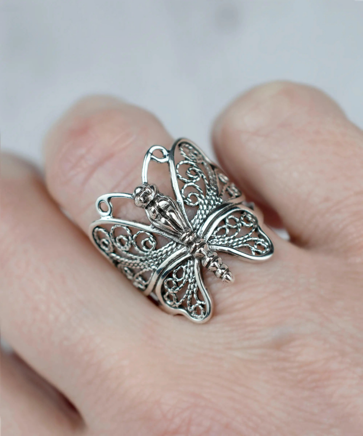 FiligranIst - Filigree Butterfly Silver Statement Ring