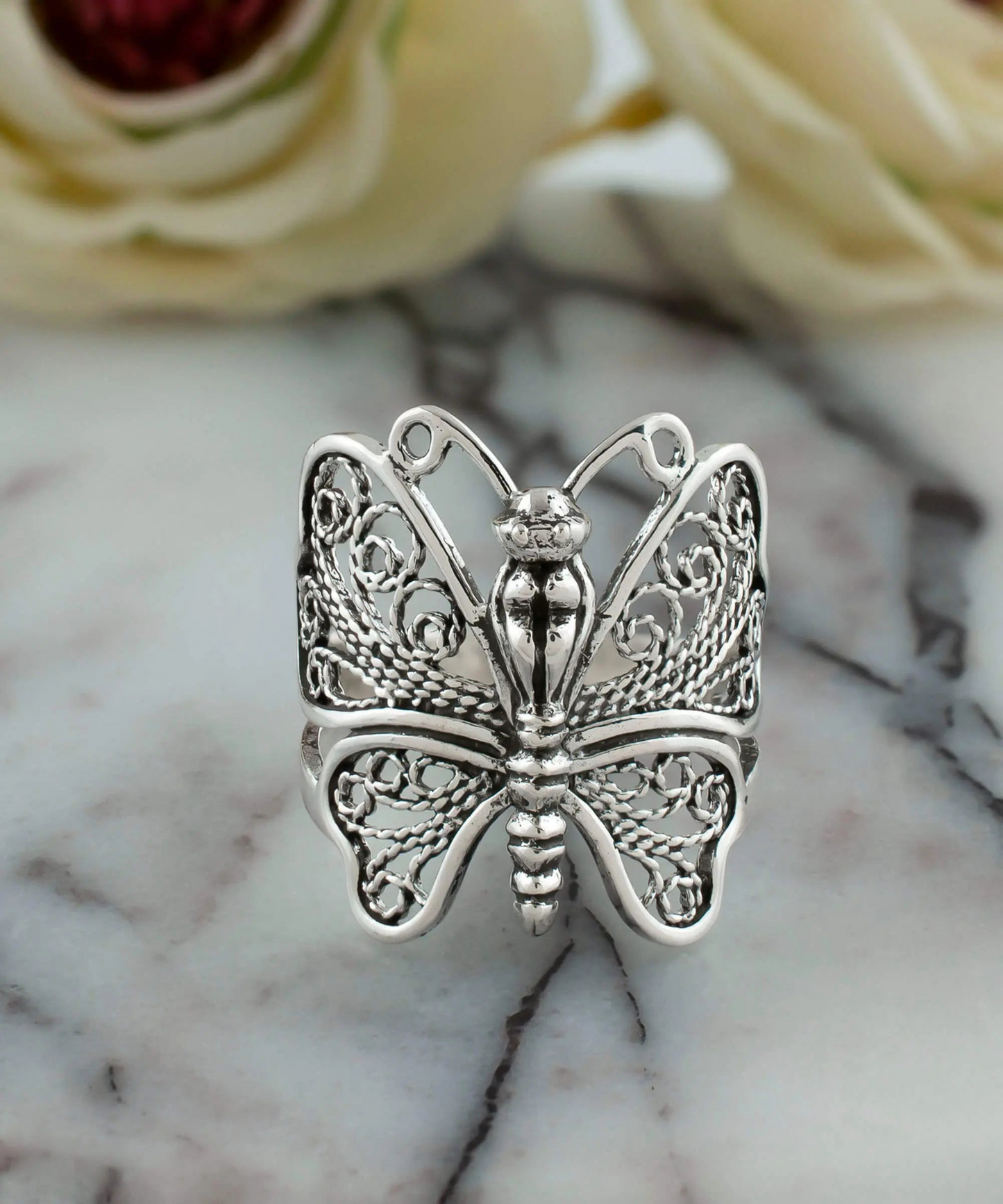 FiligranIst - Filigree Butterfly Silver Statement Ring