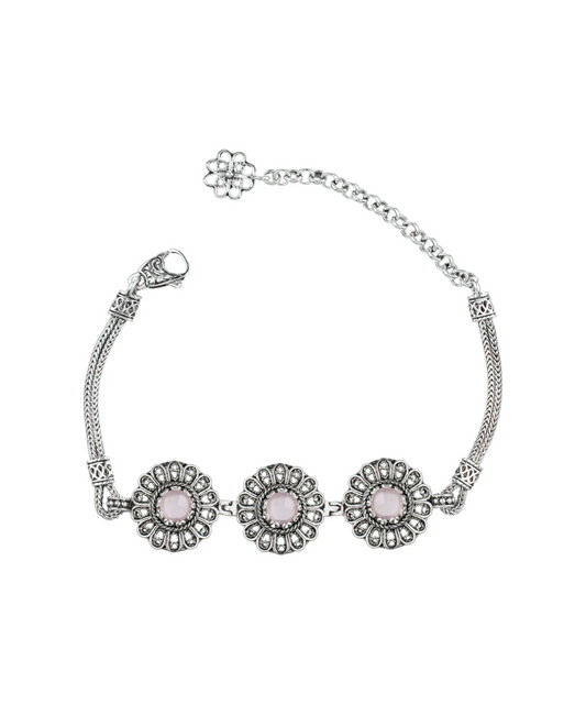 FiligranIst - Filigree Art Pink Chalcedony Gemstone Women Silver Link Bracelet