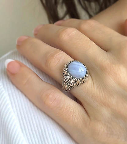 FiligranIst - Blue Lace Agate Gemstone Silver Statement Ring