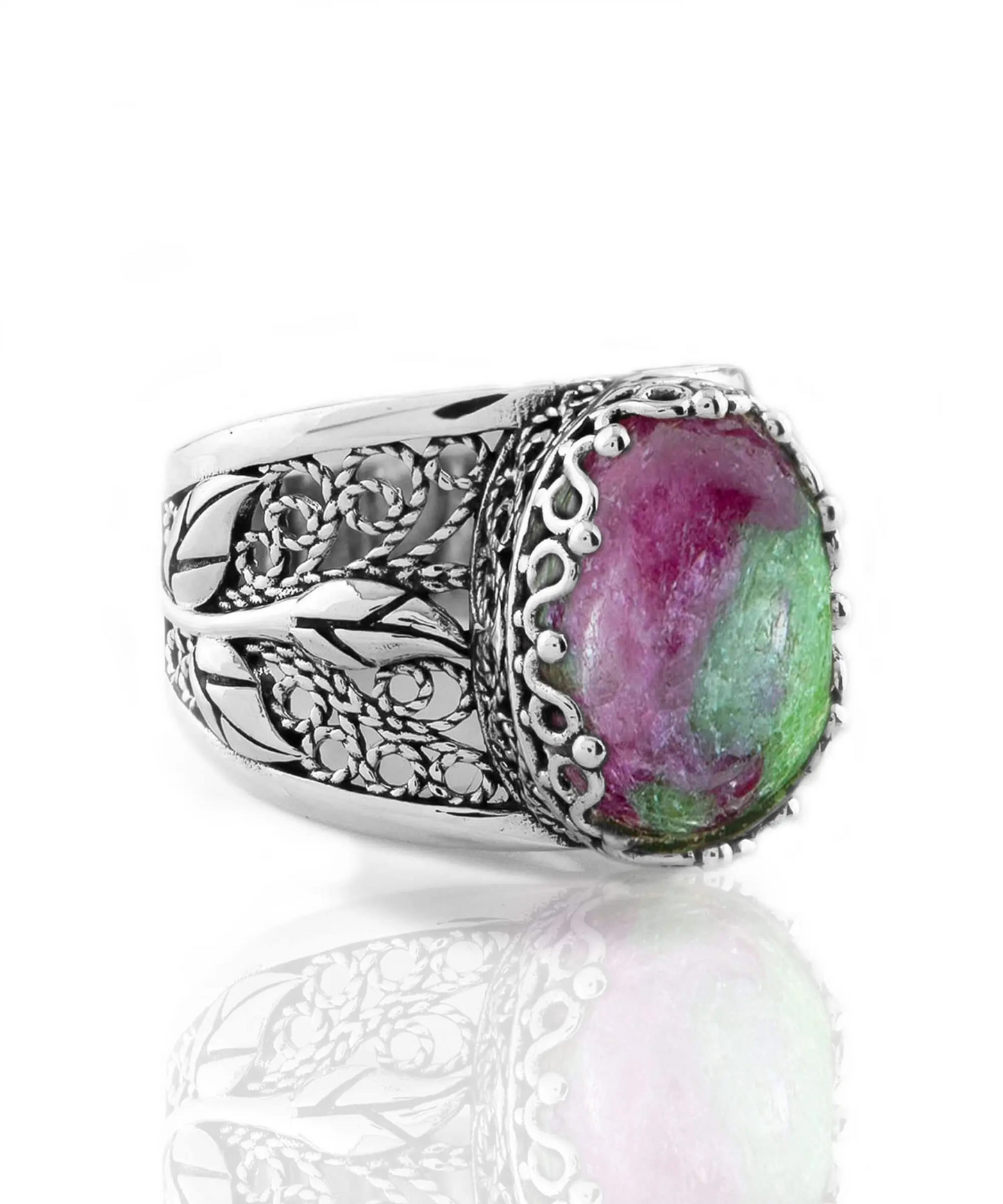 FiligranIst -  Ruby Zoisite Tulip Filigree Silver Statement Ring