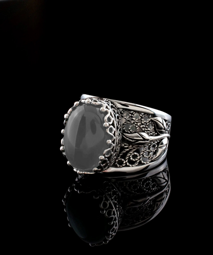 FiligranIst - Gray Moonstone Filigree Tulip Silver Statement Ring