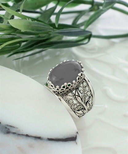 FiligranIst - Gray Moonstone Filigree Tulip Silver Statement Ring