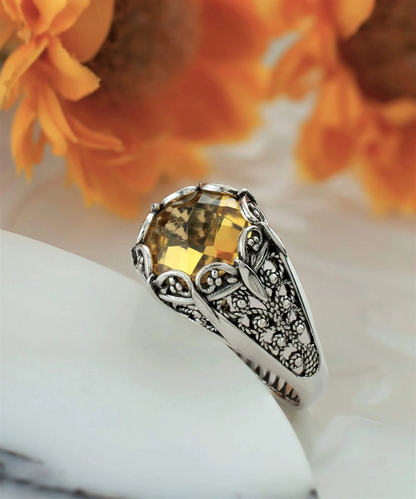 FiligranIst - Citrine Gemstone Filigree Silver Cocktail Ring