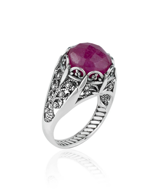 FiligranIst - Filigree Art Ruby Corundum Gemstone Silver Cocktail Ring