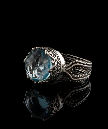 FiligranIst - Blue Topaz Gemstone Silver Filigree Art Cocktail Ring