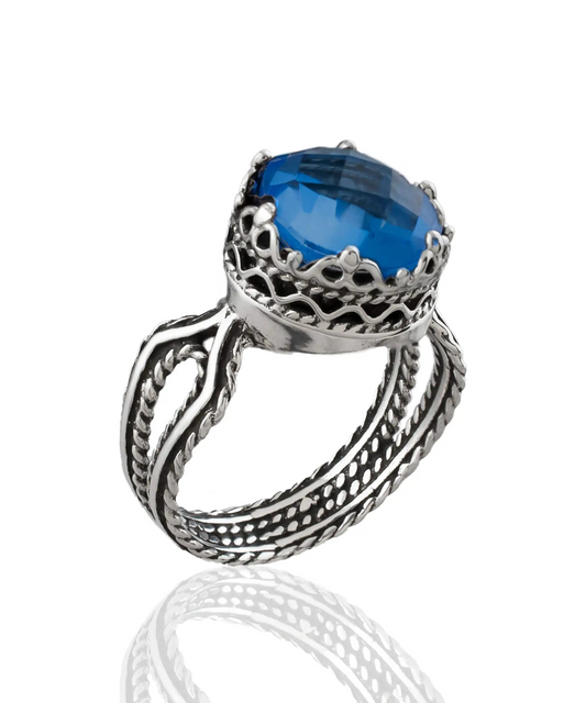 FiligranIst -  Blue Quartz Gemstone Silver Filigree Art Cocktail Ring