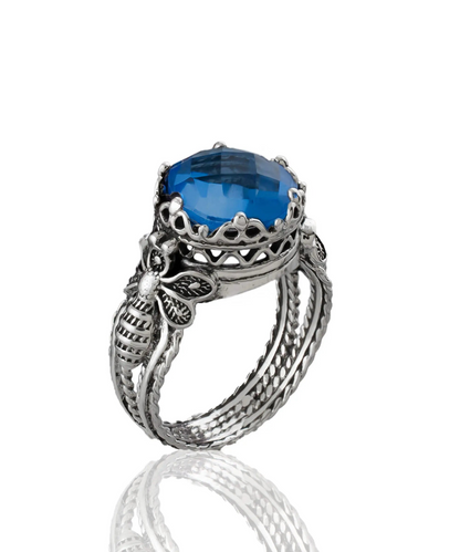 FiligranIst - Silver Filigree Bee & Blue Quartz Cocktail Ring