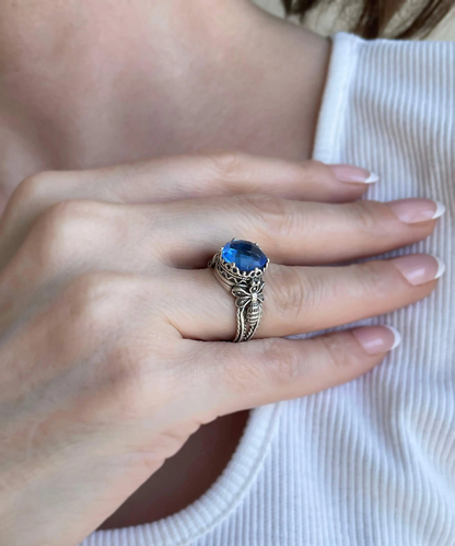 FiligranIst - Silver Filigree Bee & Blue Quartz Cocktail Ring