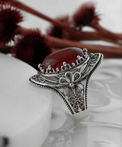 FiligranIst - Carnelian Gemstone Filigree Art Sterling Silver Statement Ring