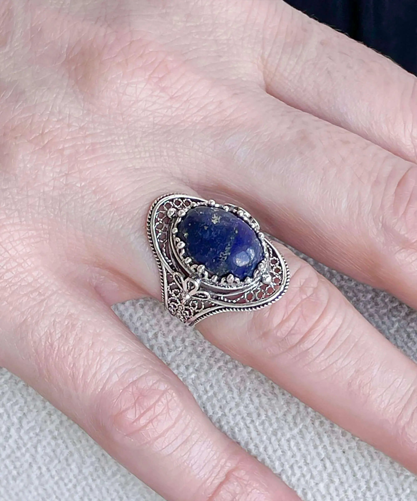 FiligranIst - Lapis Lazuli Filigree Art Silver Statement Ring