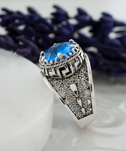 FiligranIst - Meander Pattern Filigree Art Blue Quartz Silver Cocktail Ring