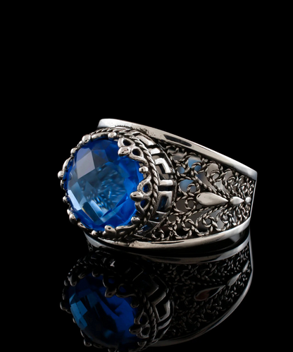 FiligranIst - Meander Pattern Filigree Art Blue Quartz Silver Cocktail Ring