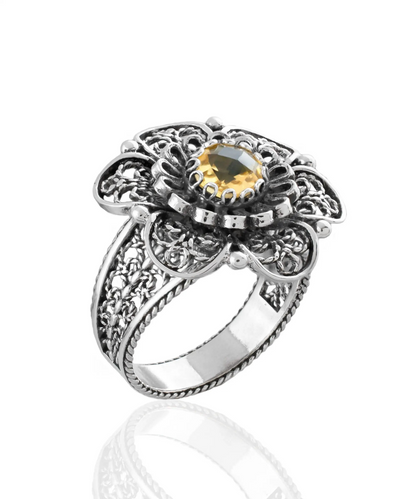 FiligranIst - Citrine Daisy Filigree Statement Ring