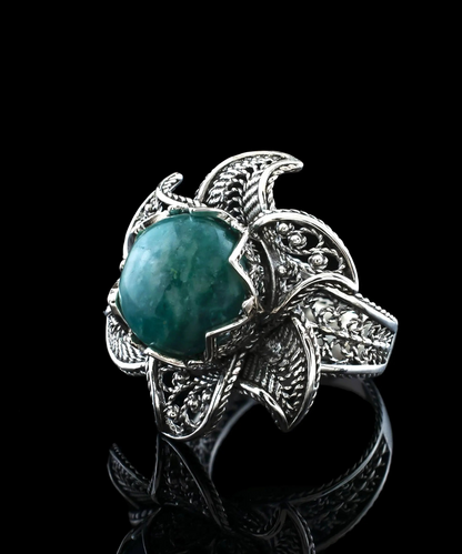 FiligranIst - Amazonite Gemstone Lotus Flower Silver Statement Ring