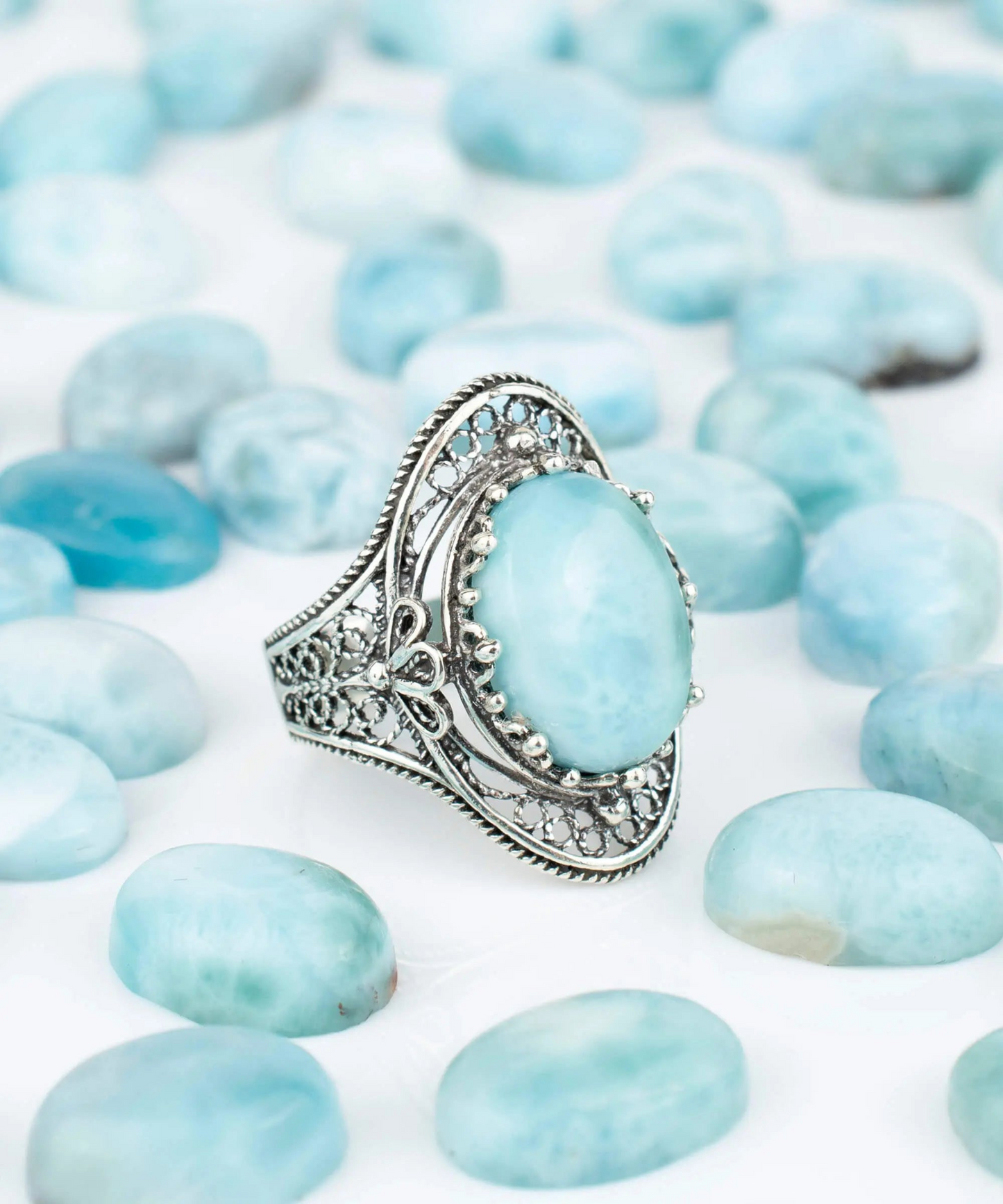 FiligranIst - Larimar Gemstone Filigree Silver Statement Ring