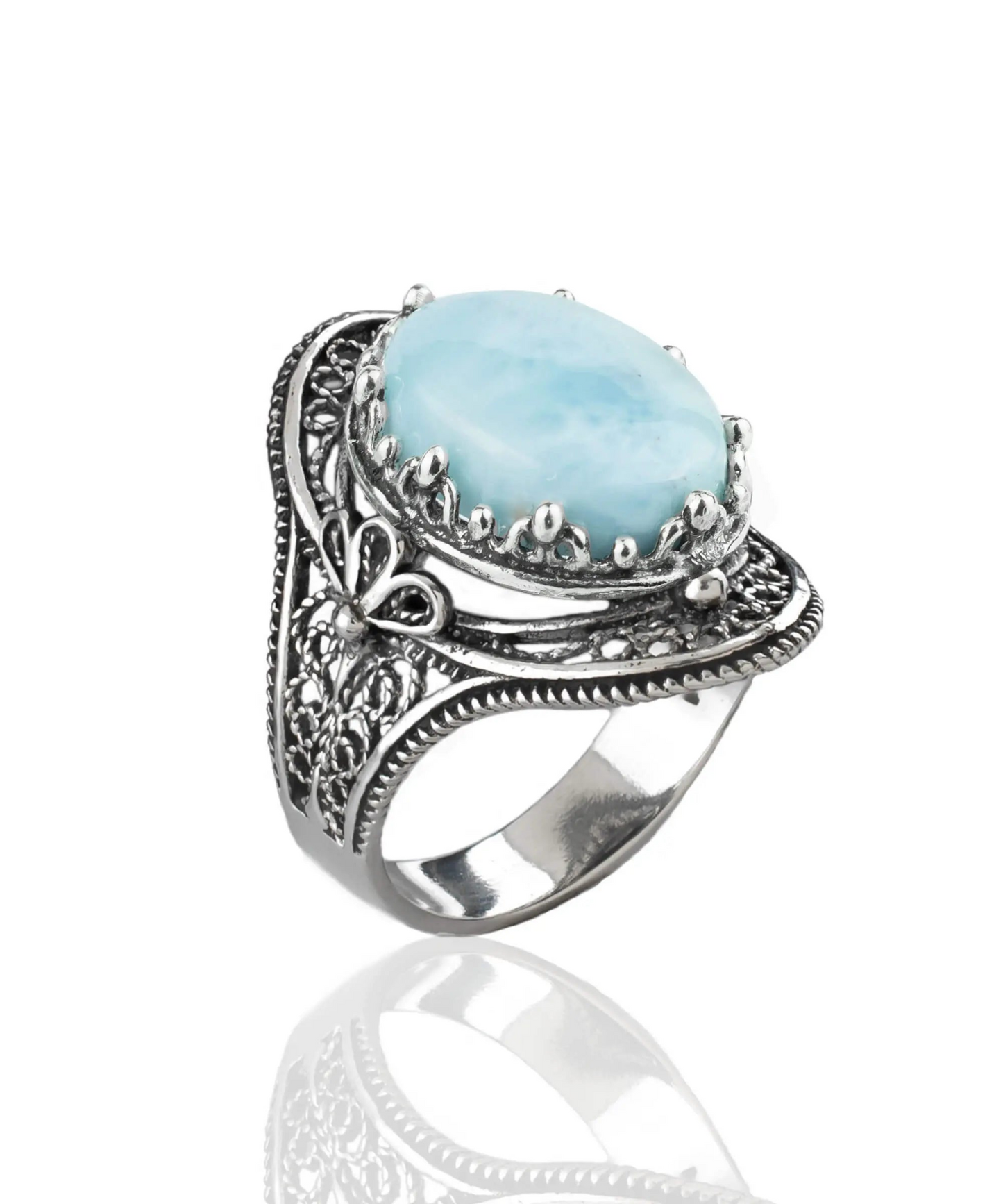 FiligranIst - Larimar Gemstone Filigree Silver Statement Ring