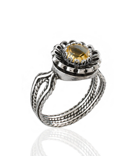 FiligranIst - Citrine Gemstone Lace Flower Sterling Silver Cocktail Ring