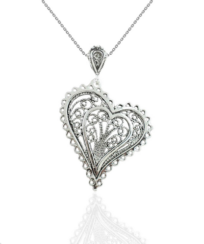 FiligranIst - Handcrafted Filigree Asymmetric Heart Silver Pendant Necklace