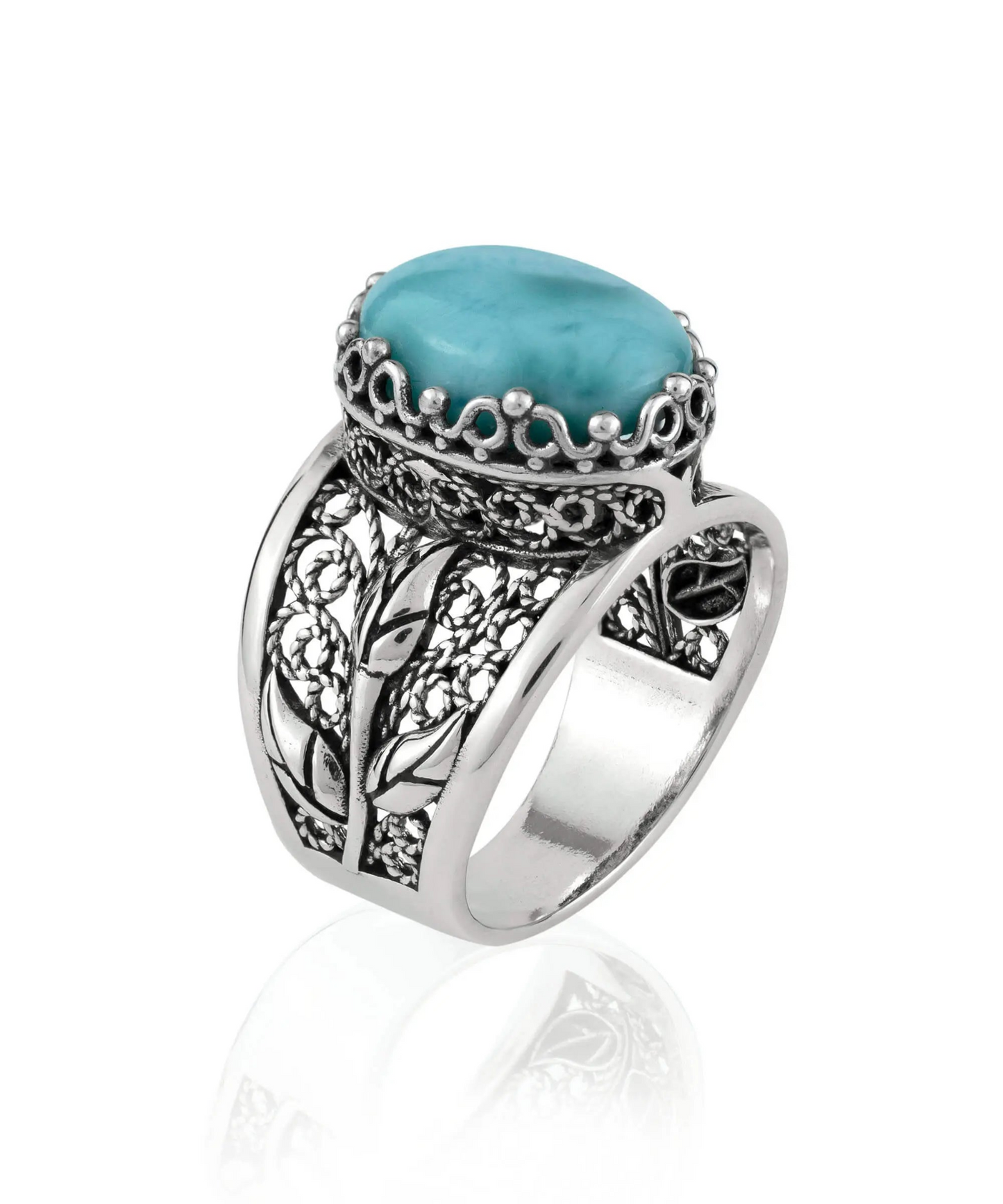 FiligranIst -  Larimar Gemstone Filigree Tulip Silver Statement Ring