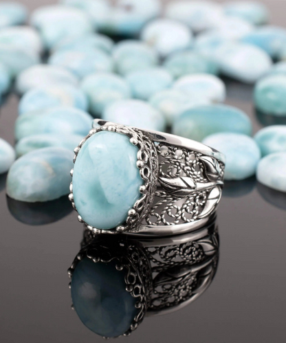 FiligranIst -  Larimar Gemstone Filigree Tulip Silver Statement Ring